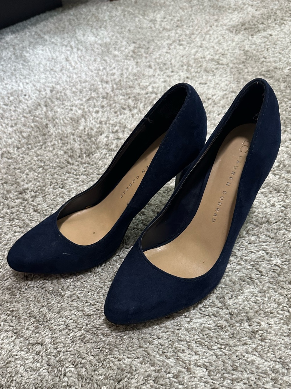 LC Lauren Conrad Dark Navy Suede Pointed Toe Heels